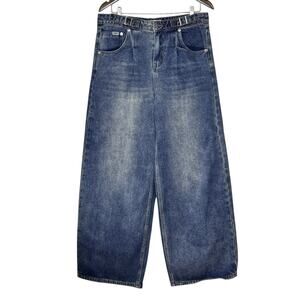 Ragged Priest Wide Leg Saloon Jeans Waist Buckles Knife Pleat Denim Size 29 NWT